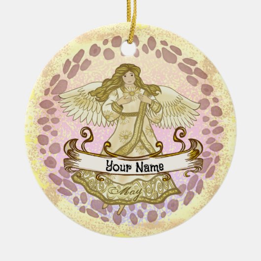 May Birthday Angel verjaardag aangepaste ornamente Keramisch Ornament (Voorkant)