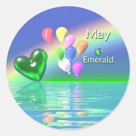 May Birthday Emerald Heart Ronde Sticker (Voorkant)