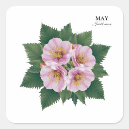 May Birthday Hawthorn Bloom: gepersonaliseerde blo Vierkante Sticker