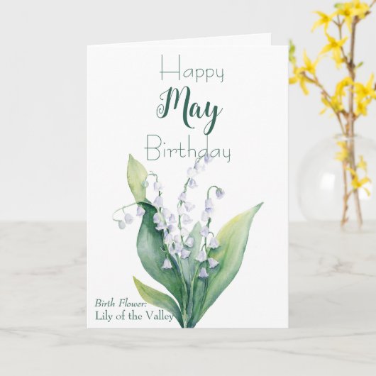 May Birthday Kaart, Lily of the Valley Birth Flowe Kaart (Gele Bloem)