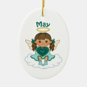 May Birthstone Angel Brunette Keramisch Ornament
