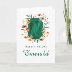 May Birthstone Emerald Verjaardag met wilde bloeme Kaart