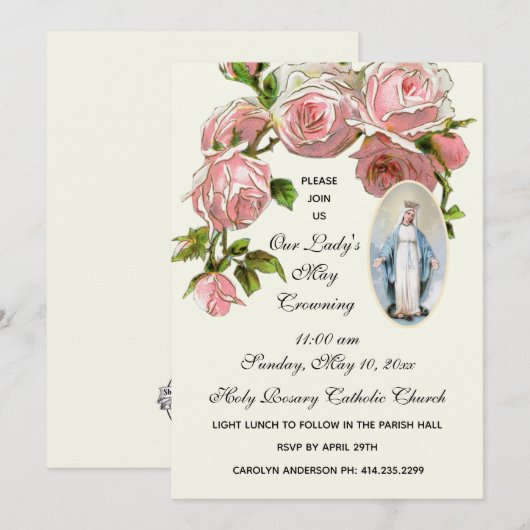 May Crowning Virgin Mary Religieuze Roze Roses Kaart (Voorkant / Achterkant)