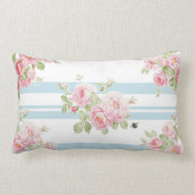 May Day Summer Rozen aqua stripe pillow