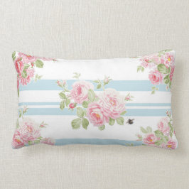 May Day Summer Rozen aqua stripe pillow Kussen