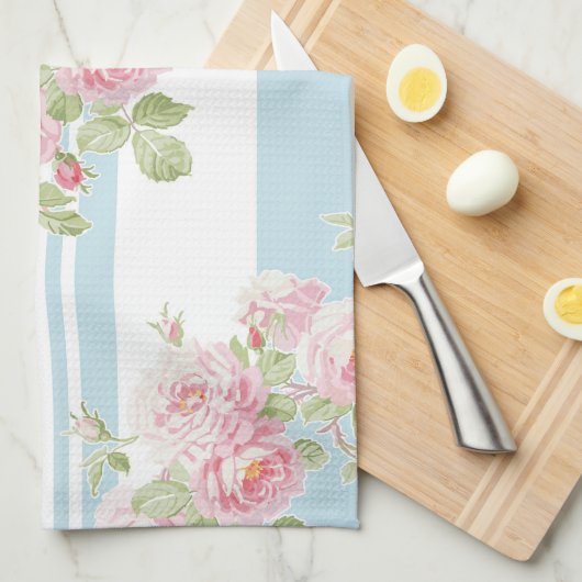 May Day Summer Rozen aqua stripe Theedoek (Quarter Fold)