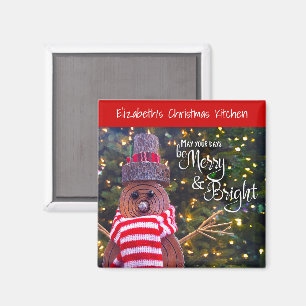 May Days Be Merry Bright Rustic Snowman Schattigee Magneet