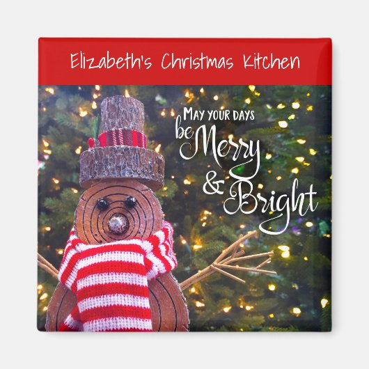 May Days Be Merry Bright Rustic Snowman Schattigee Magneet (Voorkant)