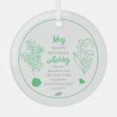 May Hawthorn Lelie van de Vallei Verjaardag Keepsa Glas Ornament (Voorkant)
