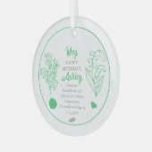 May Hawthorn Lelie van de Vallei Verjaardag Keepsa Glas Ornament (Voorkant links)