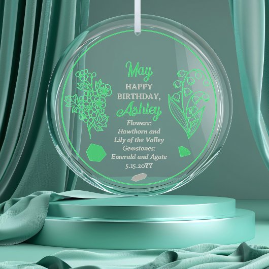 May Hawthorn Lelie van de Vallei Verjaardag Keepsa Glas Ornament