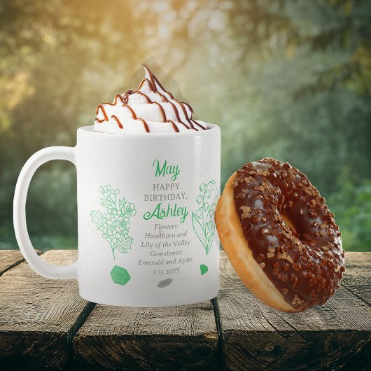 May Hawthorn Lelie van de Vallei Verjaardag Keepsa Koffiemok