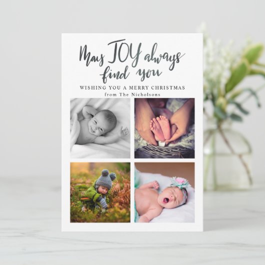 May Joy vindt je altijd Typografie kerstfoto Feestdagenkaart (Staand voorkant)