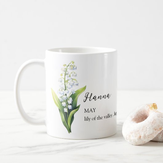 MAY LILY OF THE VALLEY GEBOORTEBLOEM MAAND NAAM KOFFIEMOK (Met donut)