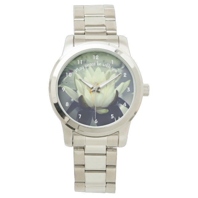 May Peace Be With You Lotus Inspirational   Horloge (Voorkant)
