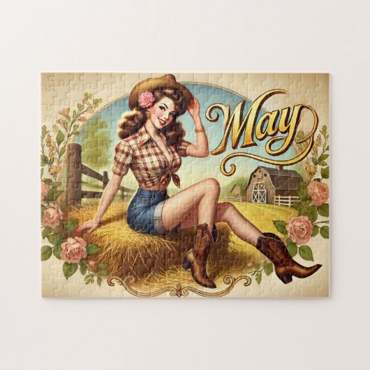 May Retro Country Cowgirl Western Pin-Up  Legpuzzel (Horizontaal)
