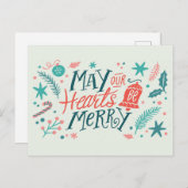 May Your Hearts be Merry Cute Christmas Briefkaart (Voorkant / Achterkant)