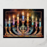 May Your Nights Be Bright Menorah Colorful Candle Folie Feestdagenkaart<br><div class="desc">May Your Nights Be Bright Menorah Colorful Candles Watercolor Painting of Menorah with Colorful Candles</div>