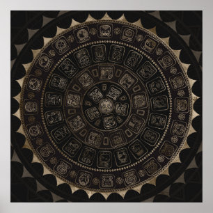 Maya Calendar Glyphs Pastel Gold op brown Poster