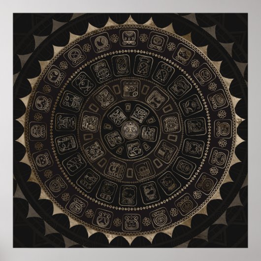 Maya Calendar Glyphs Pastel Gold op brown Poster (Voorkant)