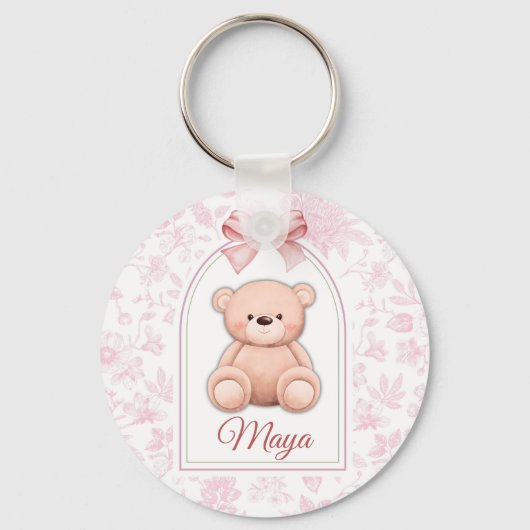Maya | Custom Pink Teddy Bear Nursery Design Sleutelhanger (Voorkant)