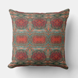 Maya Damask Red Coral Blauwgroen Groen  Abstract Kussen
