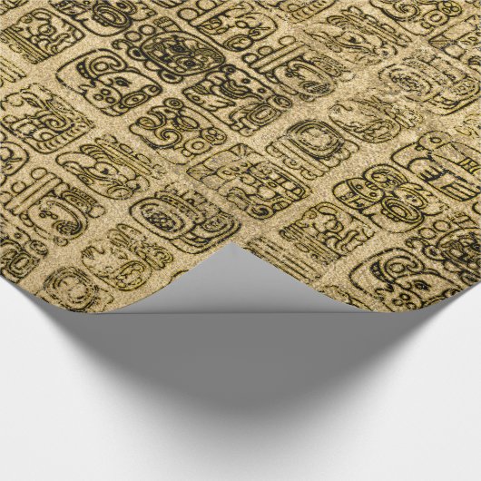 Maya- en aztec-glyphs goud op  textuur cadeaupapier (Hoek)