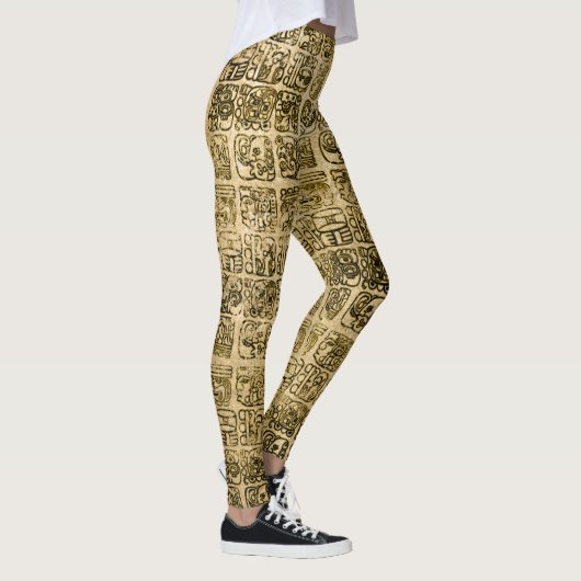 Maya- en aztec-glyphs goud op  textuur leggings (Rechts)
