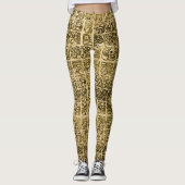 Maya- en aztec-glyphs goud op  textuur leggings (Voorkant)