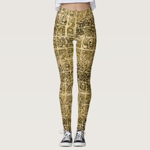 Maya- en aztec-glyphs goud op textuur leggings