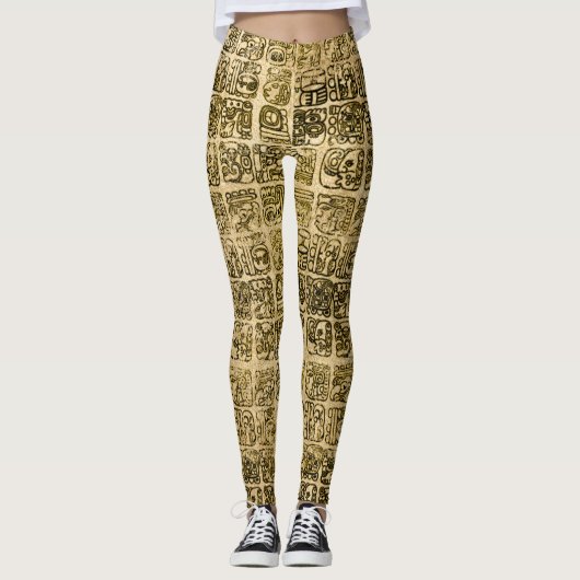 Maya- en aztec-glyphs goud op  textuur leggings (Voorkant)