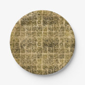 Maya- en aztec-glyphs goud op textuur papieren bordje (Voorkant)