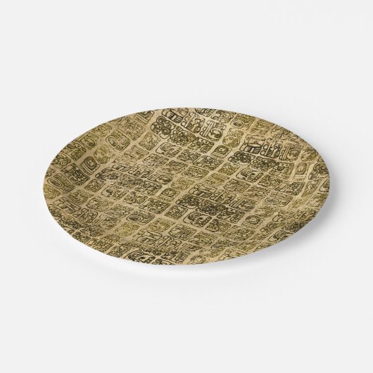 Maya- en aztec-glyphs goud op textuur papieren bordje (Gekanteld)