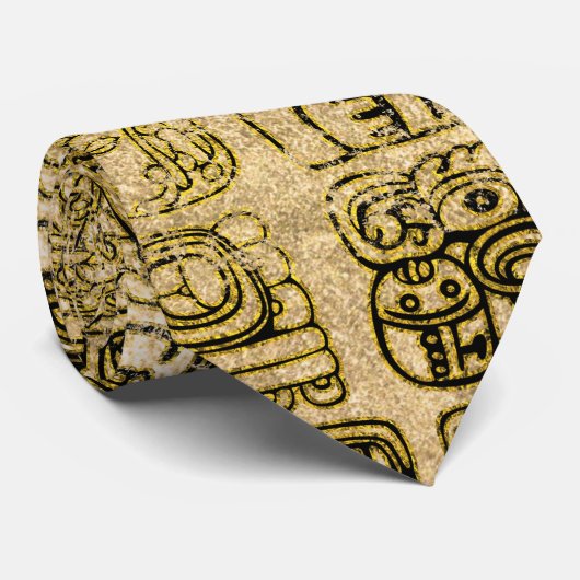 Maya- en aztec-glyphs goud op textuur stropdas (Opgerold)