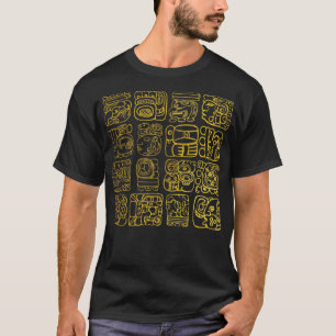 Maya- en aztec-glyphs goud op textuur t-shirt