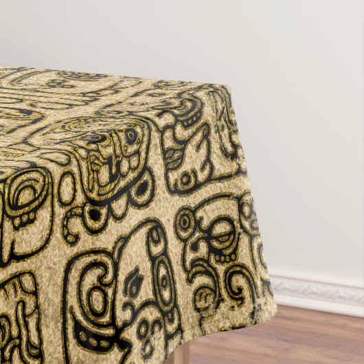 Maya- en aztec-glyphs goud op  textuur tafelkleed (Voorbeeld)