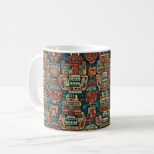 Maya-geïnspireerd geometrisch patroon koffiemok (Voorkant links)
