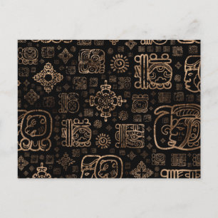 Maya glyphs en ornamenten patroon - goud op zwart briefkaart