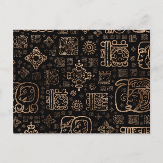Maya glyphs en ornamenten patroon - goud op zwart briefkaart (Voorkant)