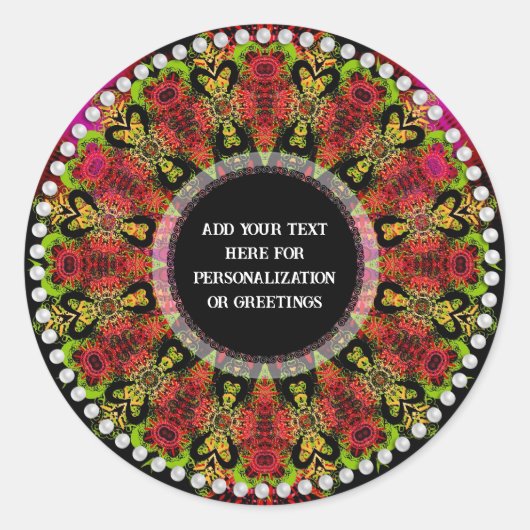 Maya Hearts Psychedelische Geometrische Mandala Ronde Sticker (Voorkant)