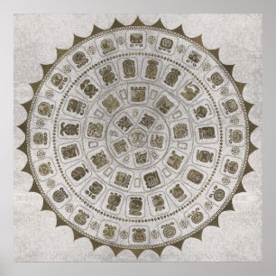 Maya-kalenderglyphen gouden textuur op steen poster