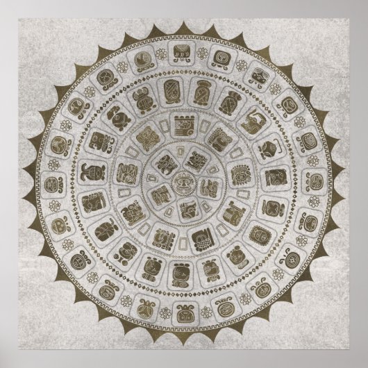 Maya-kalenderglyphen gouden textuur op steen poster (Voorkant)