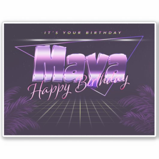 Maya Name Vorname lila retro Sticker Geburtstag (Voorkant)
