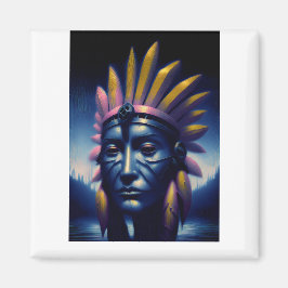 Maya-stamhoofd met heuvels op de achtergrond magneet