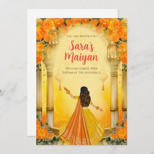 Maya-uitnodigingen & Haldi nodigt Digital uit Kaart (Voorkant / Achterkant)