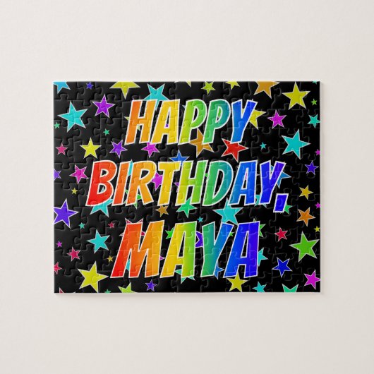 "MAYA" voornaam, geun "HAPPY BIRTHDAY" Legpuzzel (Horizontaal)