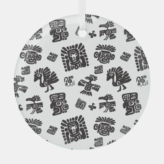 Maya Zwart Wit Etnisch Patroon Glas Ornament (Voorkant)