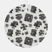 Maya Zwart Wit Etnisch Patroon Glas Ornament (Achterkant)