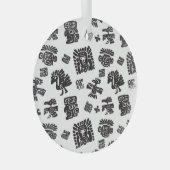 Maya Zwart Wit Etnisch Patroon Glas Ornament (Voorkant Rechts)