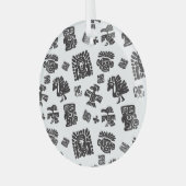 Maya Zwart Wit Etnisch Patroon Glas Ornament (Voorkant links)